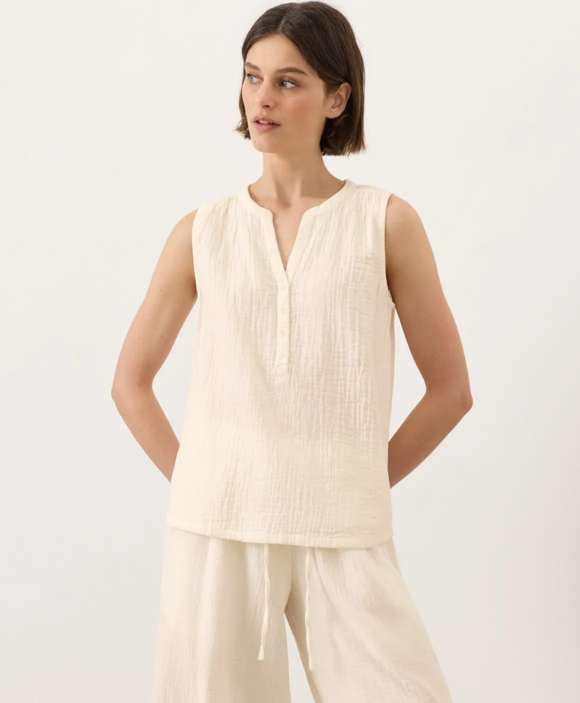 Organic Coastal Double Gauze Henley Tank