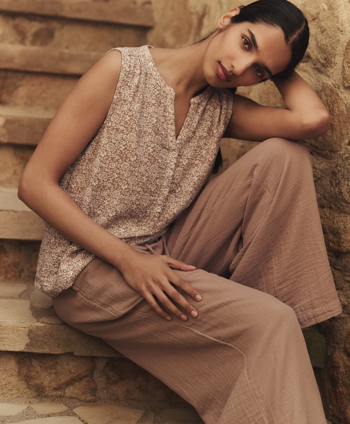 Organic Coastal Double Gauze Henley Tank