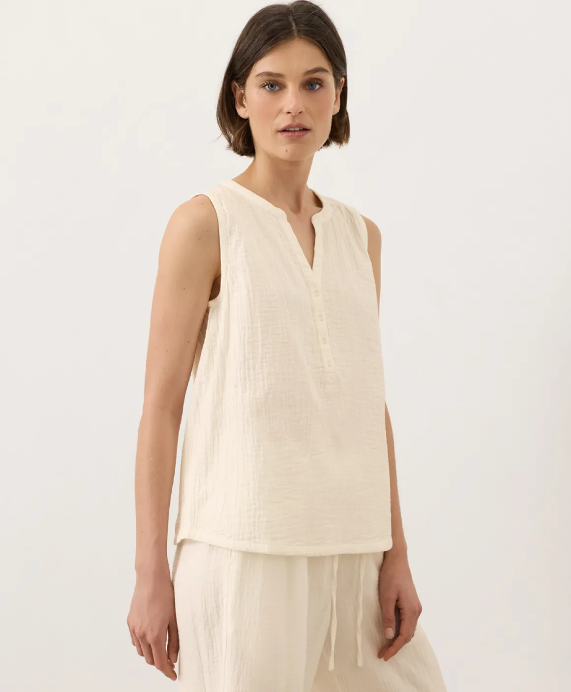 Organic Coastal Double Gauze Henley Tank