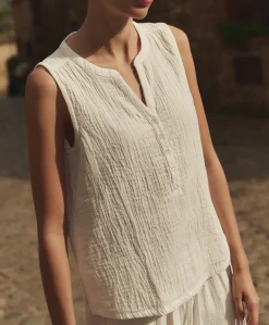 Organic Coastal Double Gauze Henley Tank