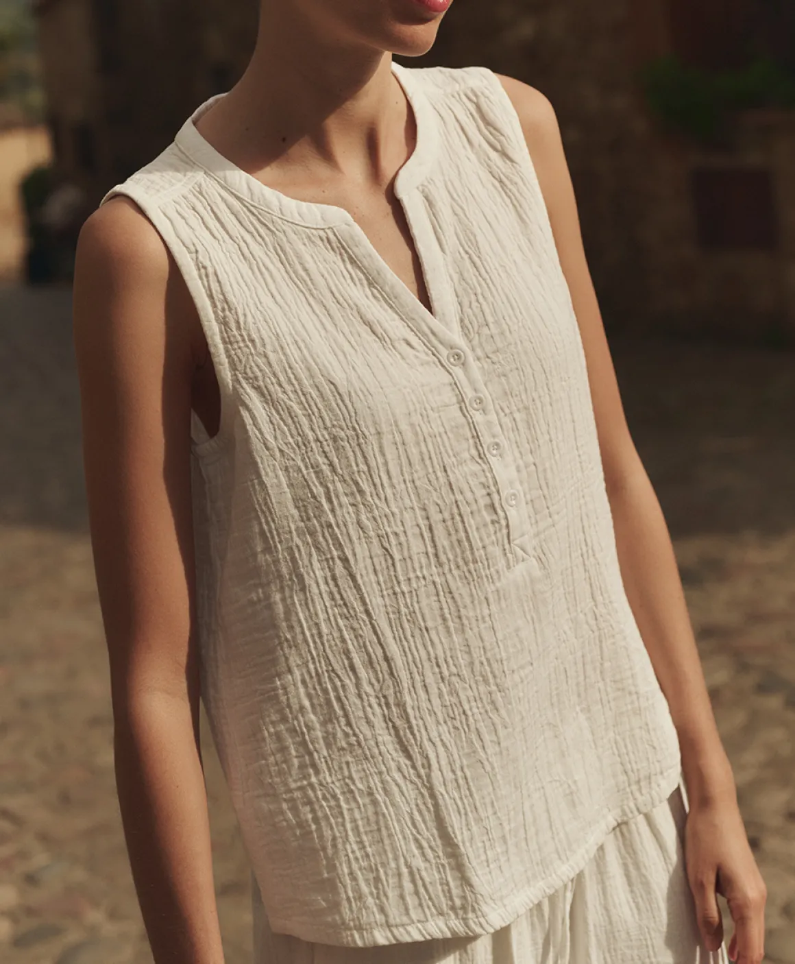 Organic Coastal Double Gauze Henley Tank