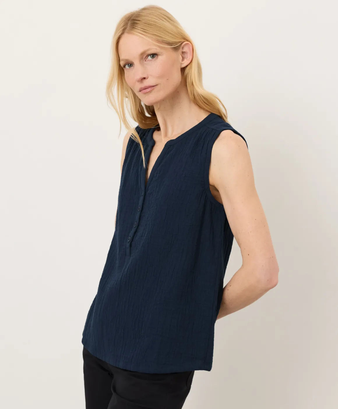 Organic Coastal Double Gauze Henley Tank