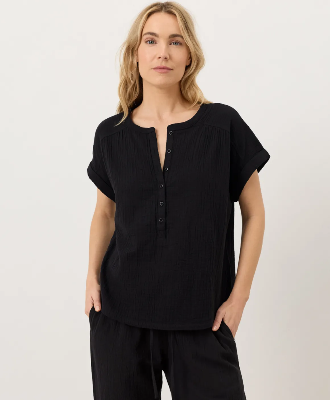 Organic Coastal Double Gauze Short Sleeve Popover