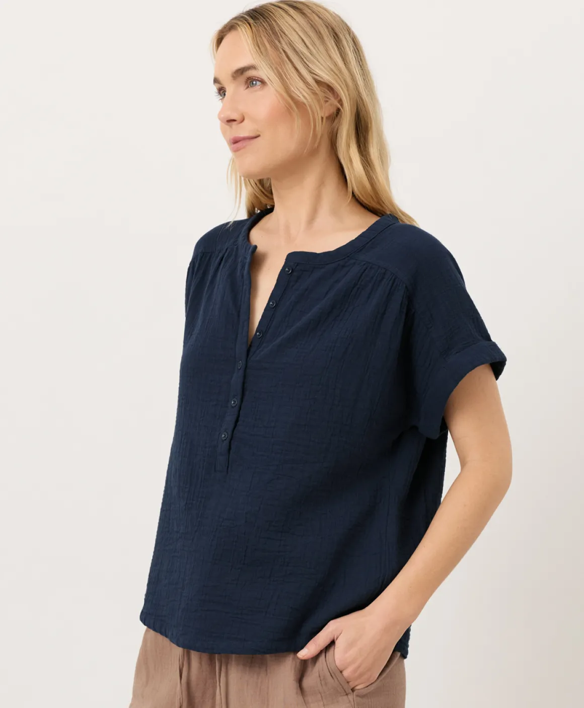 Organic Coastal Double Gauze Short Sleeve Popover