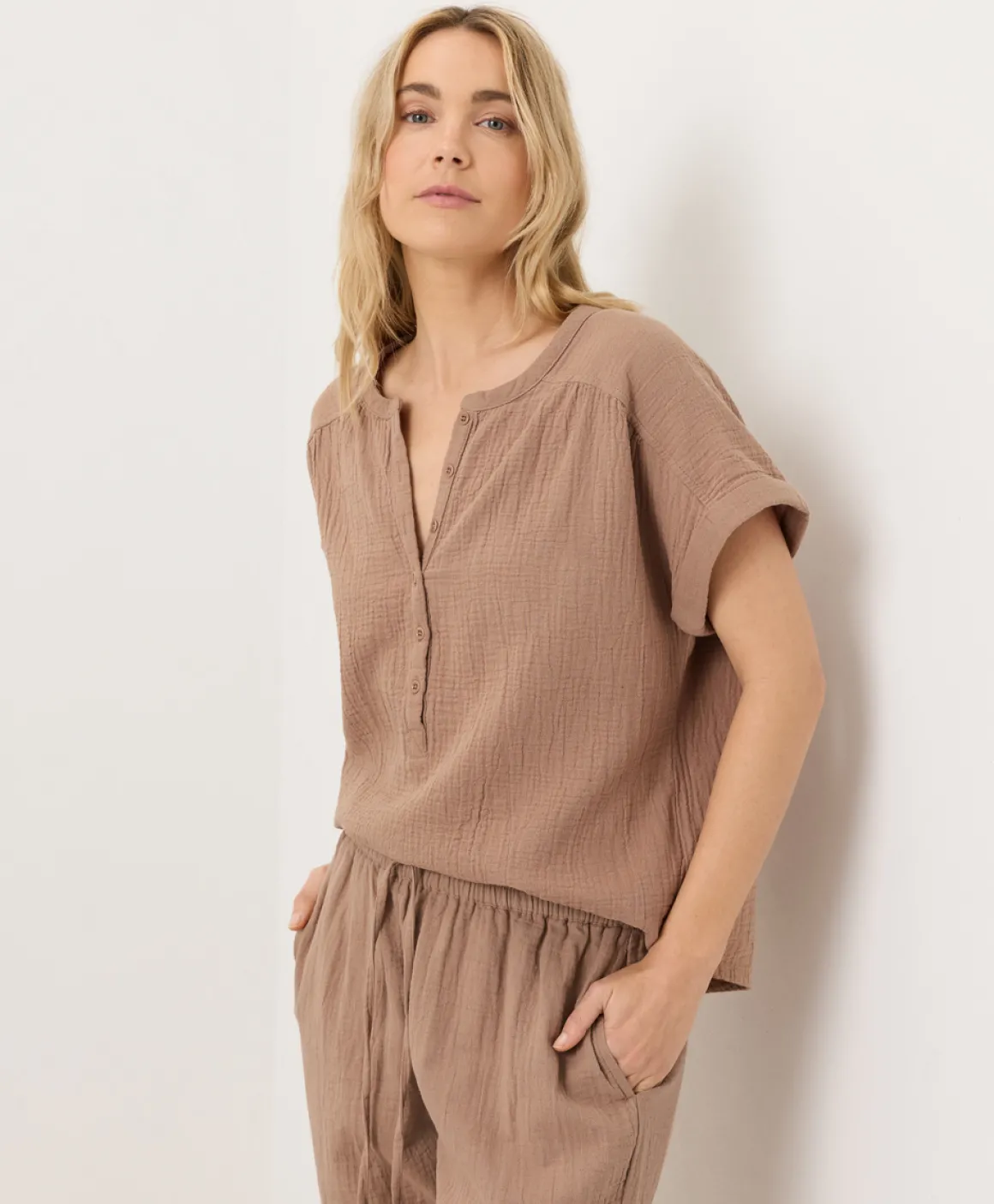Organic Coastal Double Gauze Short Sleeve Popover