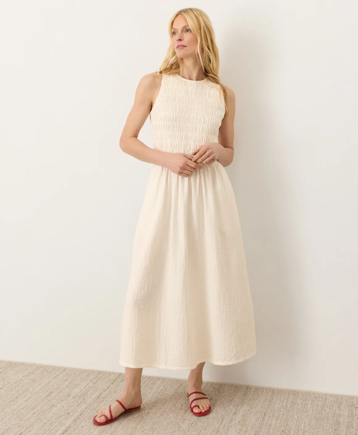 Organic Coastal Double Gauze Smocked Dress