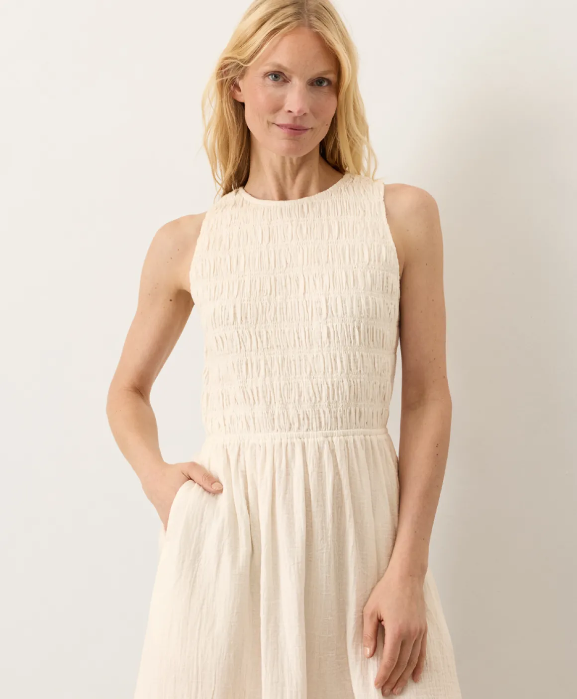 Organic Coastal Double Gauze Smocked Dress
