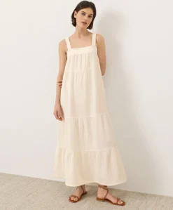 Organic Coastal Double Gauze Strappy Tiered Maxi Dress