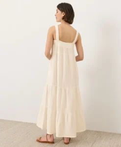 Organic Coastal Double Gauze Strappy Tiered Maxi Dress