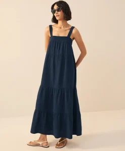 Organic Coastal Double Gauze Strappy Tiered Maxi Dress