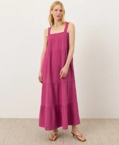 Organic Coastal Double Gauze Strappy Tiered Maxi Dress