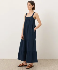 Organic Coastal Double Gauze Strappy Tiered Maxi Dress