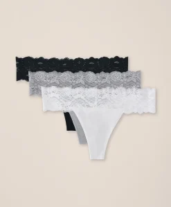 Organic Lace Waist Thong 3-Pack