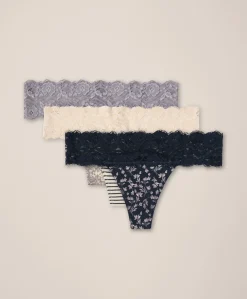 Organic Lace Waist Thong 3-Pack