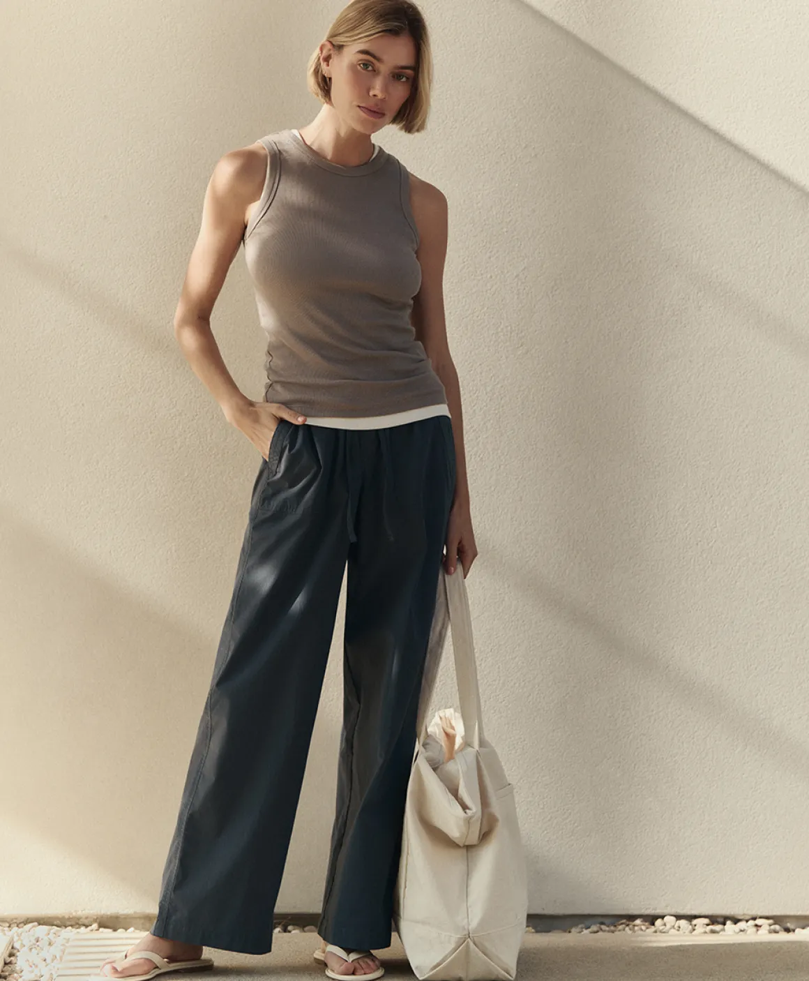 Organic Stretch Poplin Wide Leg Pant