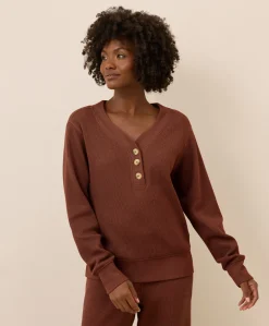 Organic Thermal Waffle Henley Pullover
