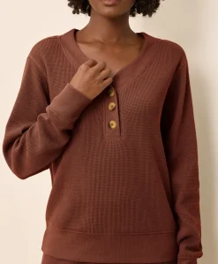 Organic Thermal Waffle Henley Pullover