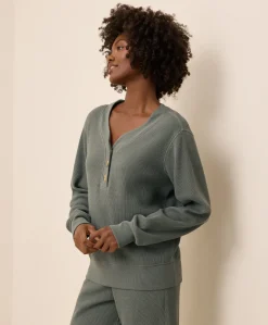 Organic Thermal Waffle Henley Pullover
