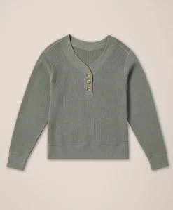 Organic Thermal Waffle Henley Pullover