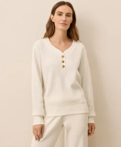 Organic Thermal Waffle Henley Pullover