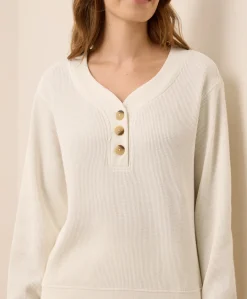 Organic Thermal Waffle Henley Pullover