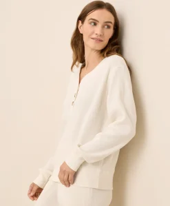 Organic Thermal Waffle Henley Pullover