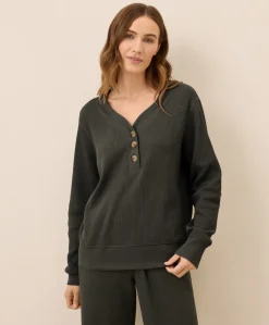 Organic Thermal Waffle Henley Pullover
