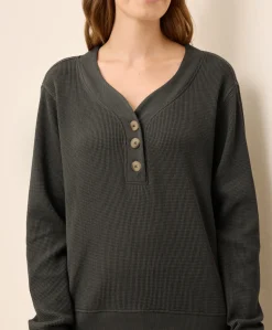 Organic Thermal Waffle Henley Pullover