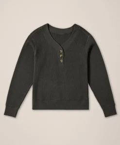 Organic Thermal Waffle Henley Pullover