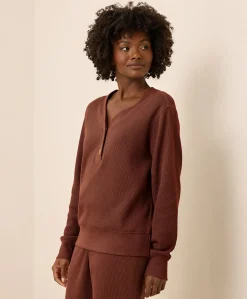 Organic Thermal Waffle Henley Pullover