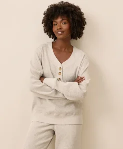 Organic Thermal Waffle Henley Pullover