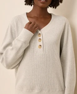 Organic Thermal Waffle Henley Pullover