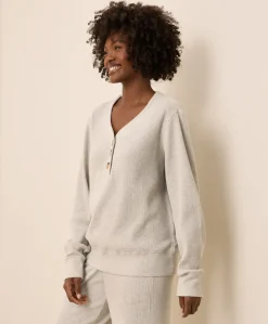 Organic Thermal Waffle Henley Pullover