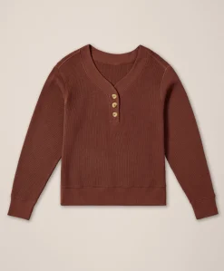 Organic Thermal Waffle Henley Pullover