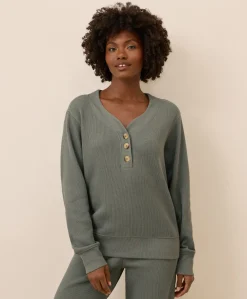 Organic Thermal Waffle Henley Pullover