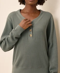 Organic Thermal Waffle Henley Pullover
